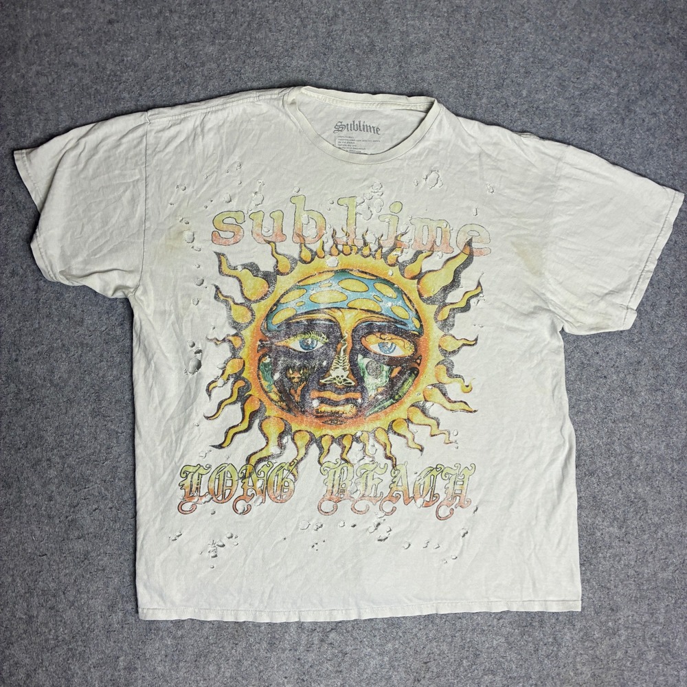Sublime Graphic Tee Size XL Off-White Fair Distressed Long Beach Sun Band Shirt